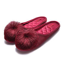 Women House Slippers Memory Foam Slip-on Comfort Tassel Pom-Pom Home Shoes